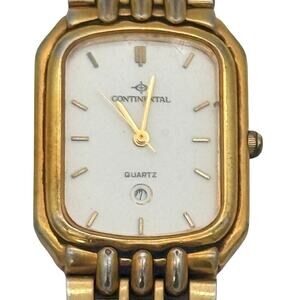Vintage Continental Quartz Ladies Watch Gold Tone Bracelet Date Window 7.5”